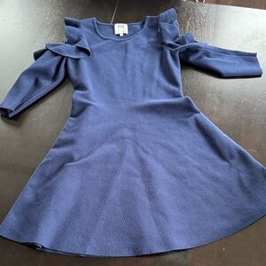 Milly Minis Navy Ruffle-Shoulder Knit Dress